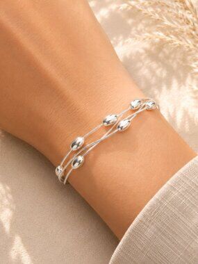 925 Sterling Silver Bead Bracelet Thin Snakechain Stackable Bracelet